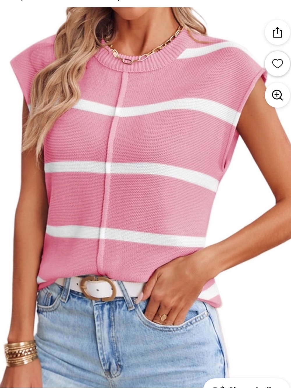Sleeveless Striped Knit Vest - Pink